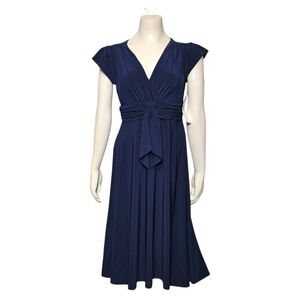 NWT Evan Picone Dress Flowy Royal Blue Midi Sinched Empire Waist Zip Up sz 4